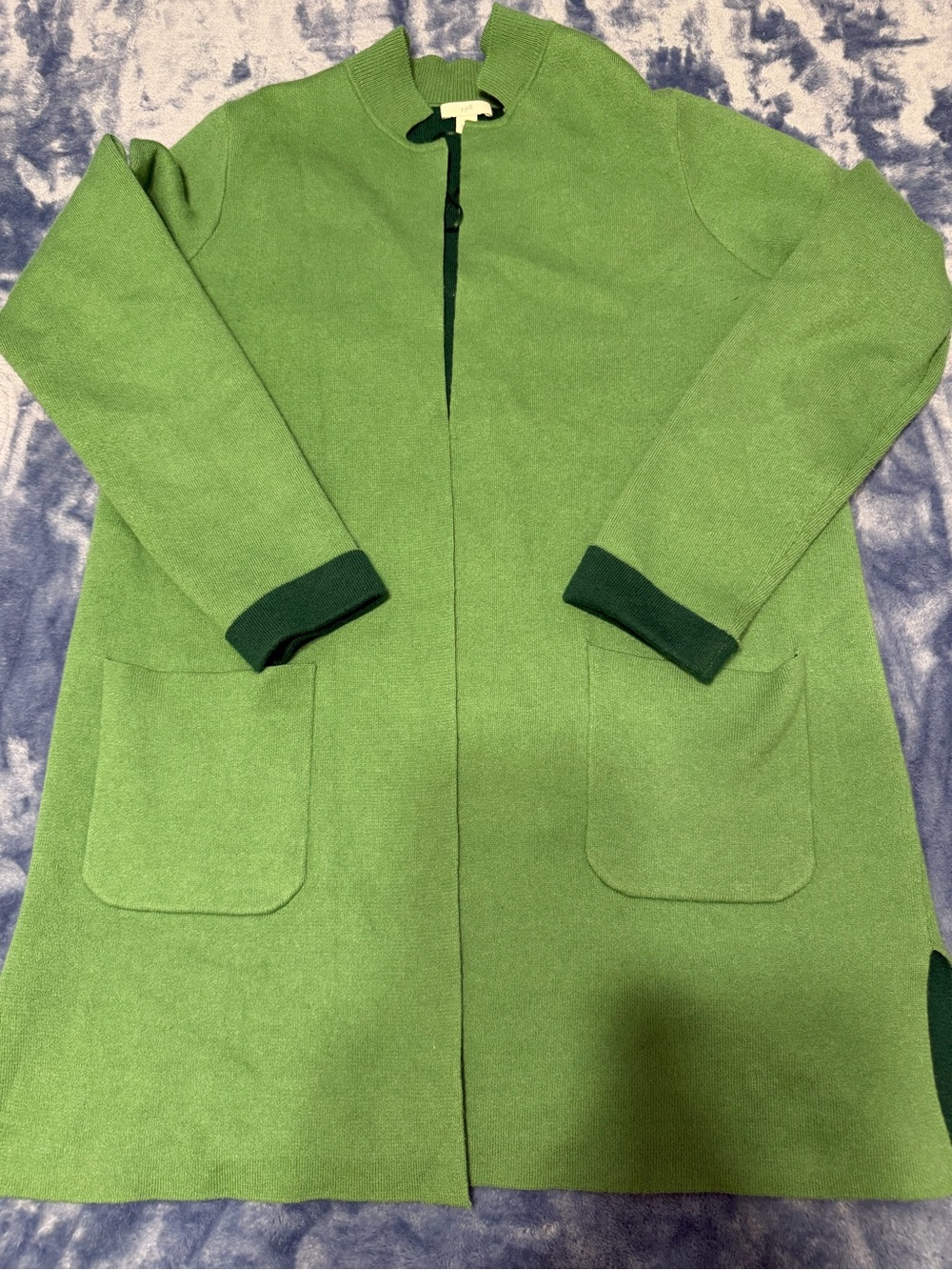 J. Jill Green Open-Front Trench with Dark Contrast Cuffs